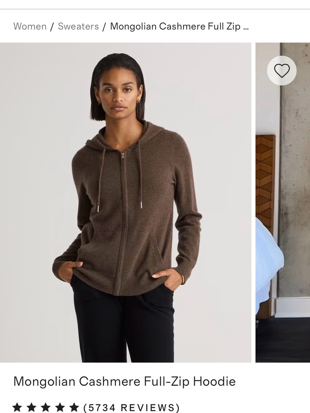 Quince Mongolian Cashmere Full-Zip Hoodie - Brown 100% Cashmere